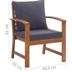 vidaXL Muebles de jardín 4 piezas con cojines madera acacia maciza Marrón y gris Outlet