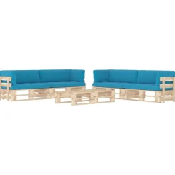 vidaXL Muebles de palets 6 pzas y cojines madera pino impregnada Azul Best