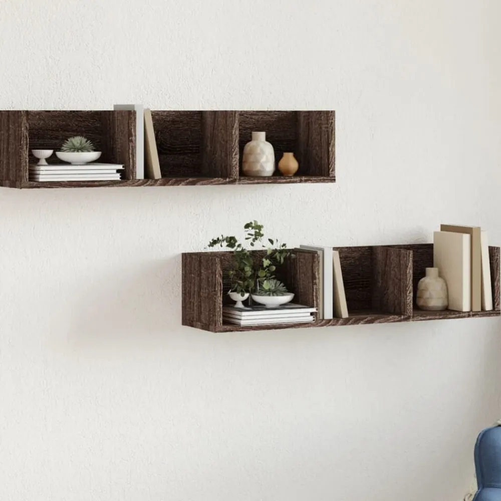 vidaXL Estanterías-Muebles de pared 2 unidades madera de ingeniería marrón roble