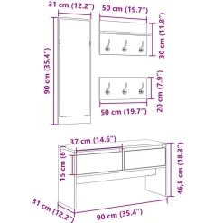 vidaXL Bancos-Muebles de recibidor 4 piezas madera de ingeniería marrón roble