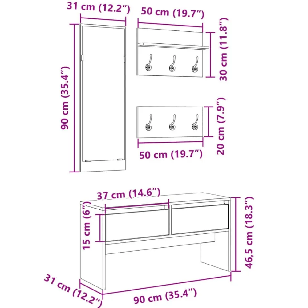 vidaXL Bancos-Muebles de recibidor 4 piezas madera de ingeniería marrón roble