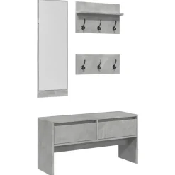 vidaXL Muebles de recibidor 4 pzas madera de ingeniería gris hormigón Gris hormig&oacute;n Discount