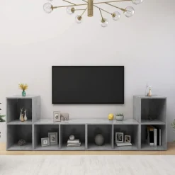 vidaXL Muebles de salón 4 pzas madera ingeniería gris hormigón Gris hormig&oacute;n Hot