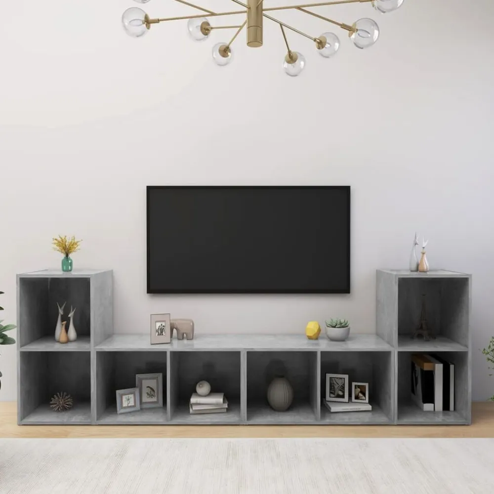 vidaXL Muebles de salón 4 pzas madera ingeniería gris hormigón Gris hormigón Hot