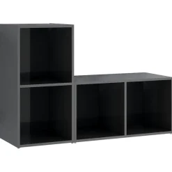 vidaXL Muebles Tv-Muebles de salón 2 piezas madera de ingeniería gris brillo