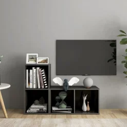 vidaXL Muebles Tv-Muebles de salón 2 piezas madera de ingeniería gris brillo