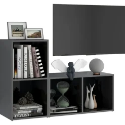 vidaXL Muebles Tv-Muebles de salón 2 piezas madera de ingeniería gris brillo