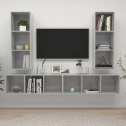 vidaXL Muebles de salón de pared 4 pzs madera ingeniería gris hormigón Gris hormig&oacute;n Online