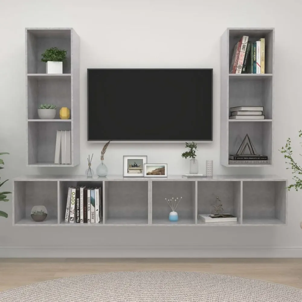 vidaXL Muebles de salón de pared 4 pzs madera ingeniería gris hormigón Gris hormigón Online