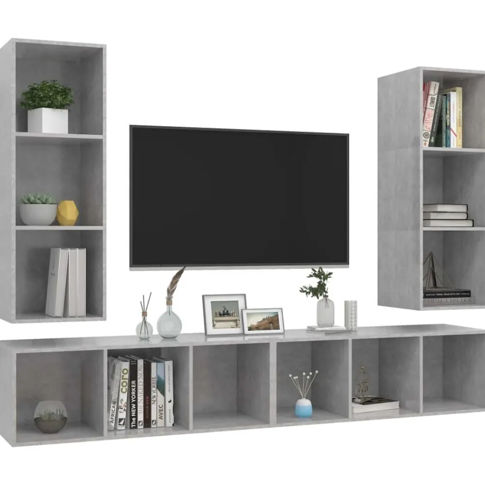 vidaXL Muebles de salón de pared 4 pzs madera ingeniería gris hormigón Gris hormigón Online