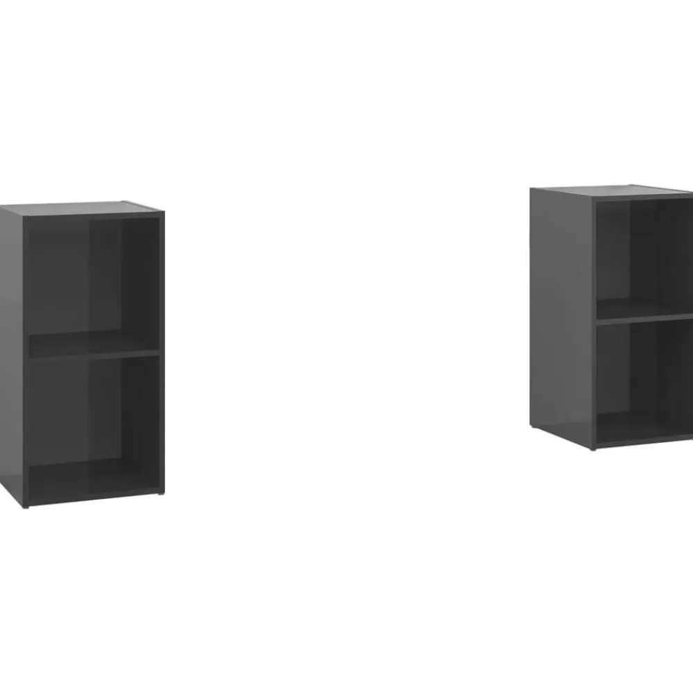 vidaXL Muebles Tv-Muebles de salón de pared 2 pzas madera ingeniería gris brillo