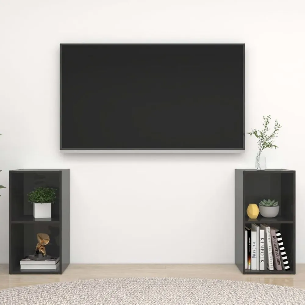 vidaXL Muebles Tv-Muebles de salón de pared 2 pzas madera ingeniería gris brillo