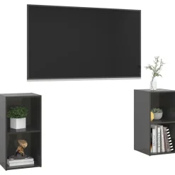 vidaXL Muebles Tv-Muebles de salón de pared 2 pzas madera ingeniería gris brillo