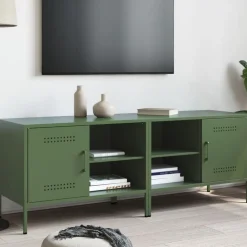 vidaXL Muebles de TV 2 piezas acero oliva 68x39x50,5 cm Verde Clearance
