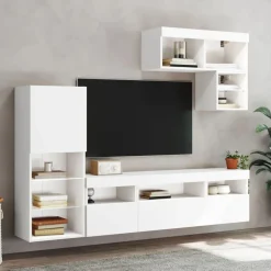 vidaXL Muebles de TV de pared con LED 6 pzas madera ingeniería Blanco Outlet