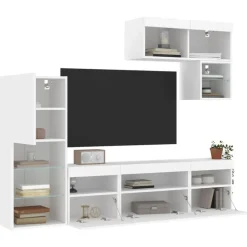 vidaXL Muebles de TV de pared con LED 6 pzas madera ingeniería Blanco Outlet