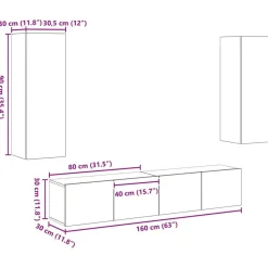 vidaXL Muebles de TV de pared 4 uds madera ingeniería roble artesanal Roble artisan Online