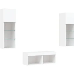 vidaXL Muebles de TV de pared con luces LED 4 piezas Blanco Outlet