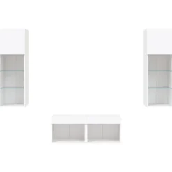 vidaXL Muebles de TV de pared con luces LED 4 piezas Blanco Outlet