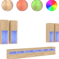 vidaXL Muebles Tv-Muebles de TV de pared con luces LED 7 piezas
