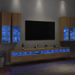 vidaXL Muebles Tv-Muebles de TV de pared con luces LED 7 piezas