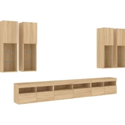 vidaXL Muebles Tv-Muebles de TV de pared con luces LED 7 piezas