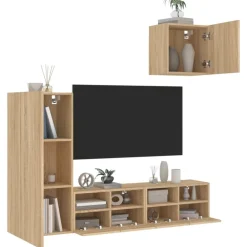 vidaXL Muebles de TV de pared 4 pzas madera de ingeniería Roble Sonoma Best
