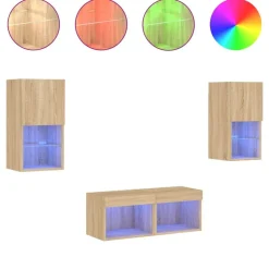 vidaXL Muebles de TV de pared con luces LED 4 piezas Roble Sonoma Outlet