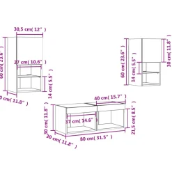 vidaXL Muebles de TV de pared con luces LED 4 piezas Roble Sonoma Outlet