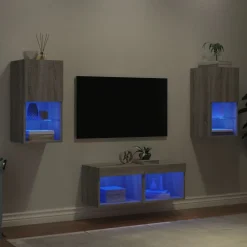 vidaXL Muebles Tv-Muebles de TV de pared con luces LED 4 piezas