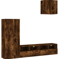 vidaXL Muebles de TV de pared 4 pzas madera ingeniería Roble ahumado New