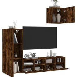 vidaXL Muebles de TV de pared 4 pzas madera ingeniería Roble ahumado New