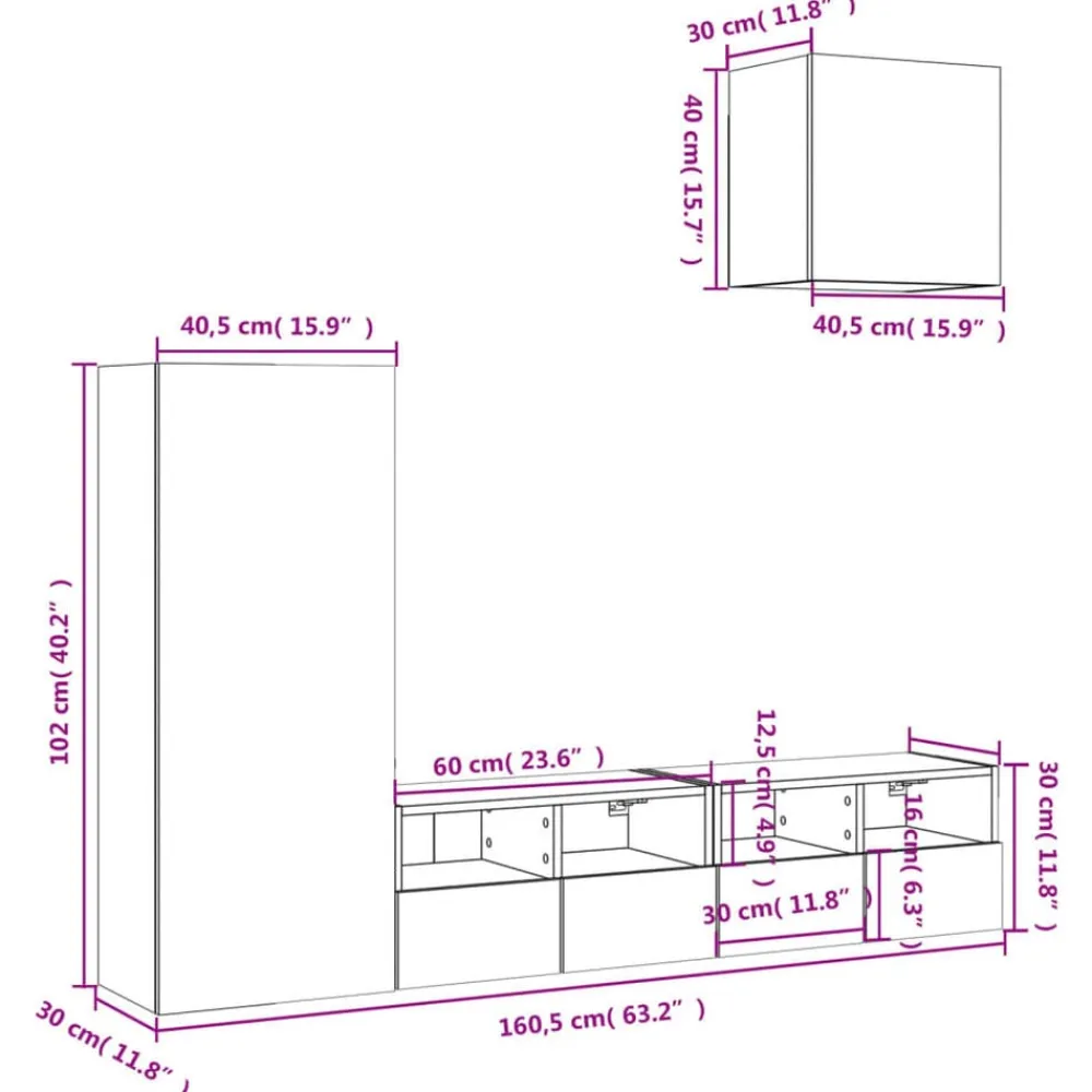 vidaXL Muebles de TV de pared 4 pzas madera ingeniería Roble ahumado New