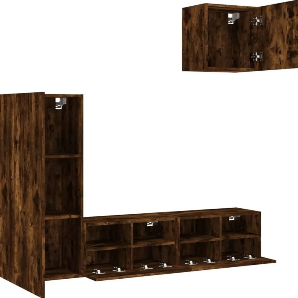 vidaXL Muebles de TV de pared 4 pzas madera ingeniería Roble ahumado New