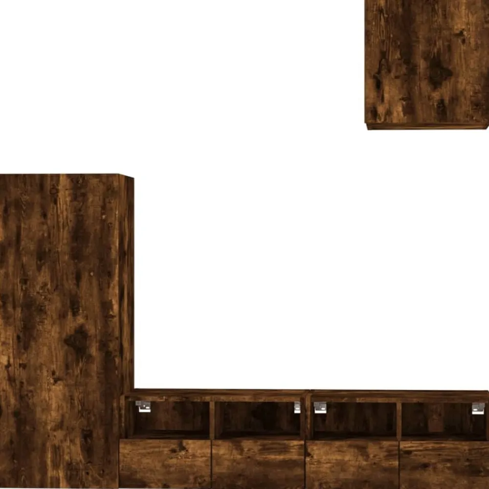 vidaXL Muebles de TV de pared 4 pzas madera ingeniería Roble ahumado New