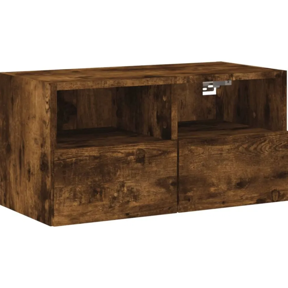 vidaXL Muebles de TV de pared 4 pzas madera ingeniería Roble ahumado New