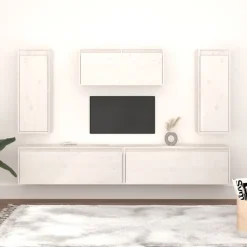 vidaXL Muebles para TV 5 piezas madera maciza de pino Blanco Sale