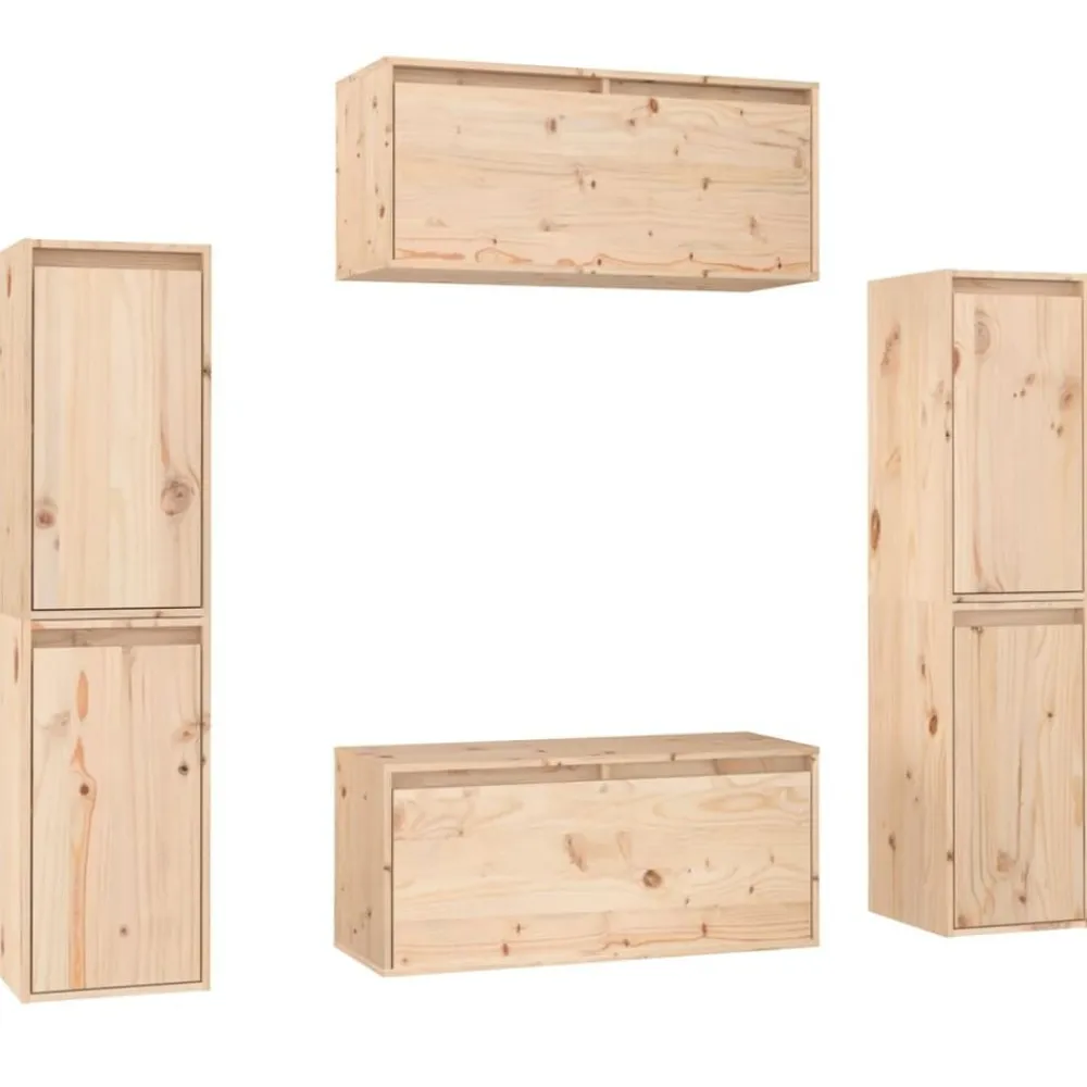 vidaXL Muebles para TV 6 piezas madera maciza de pino Natural Sale