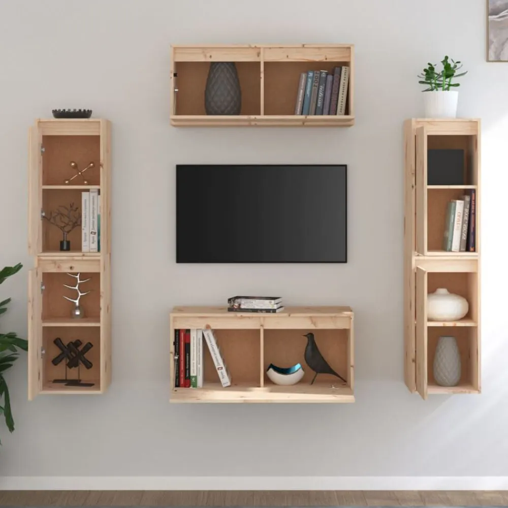 vidaXL Muebles para TV 6 piezas madera maciza de pino Natural Sale