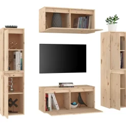 vidaXL Muebles para TV 6 piezas madera maciza de pino Natural Sale