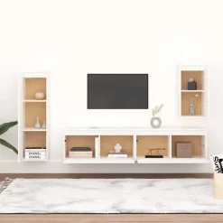 vidaXL Muebles para TV 4 piezas madera maciza de pino Blanco Outlet