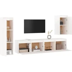 vidaXL Muebles para TV 4 piezas madera maciza de pino Blanco Outlet