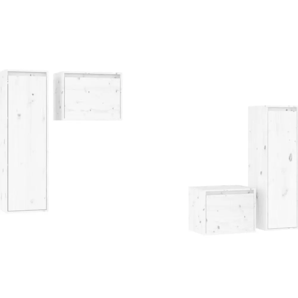 vidaXL Muebles para TV 4 piezas madera maciza de pino Blanco New
