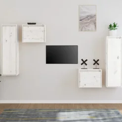vidaXL Muebles para TV 4 piezas madera maciza de pino Blanco New
