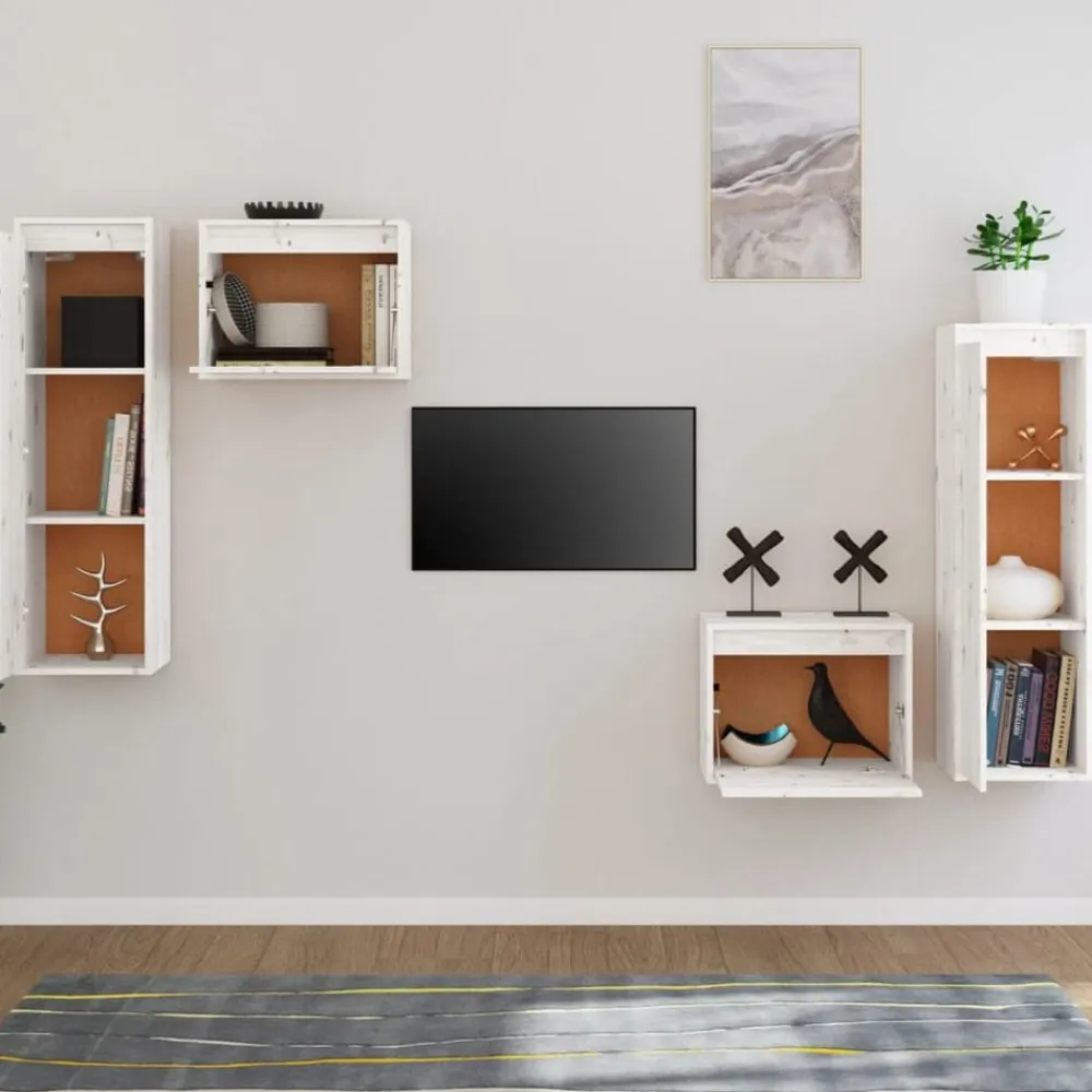 vidaXL Muebles para TV 4 piezas madera maciza de pino Blanco New