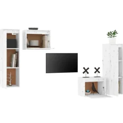vidaXL Muebles para TV 4 piezas madera maciza de pino Blanco New