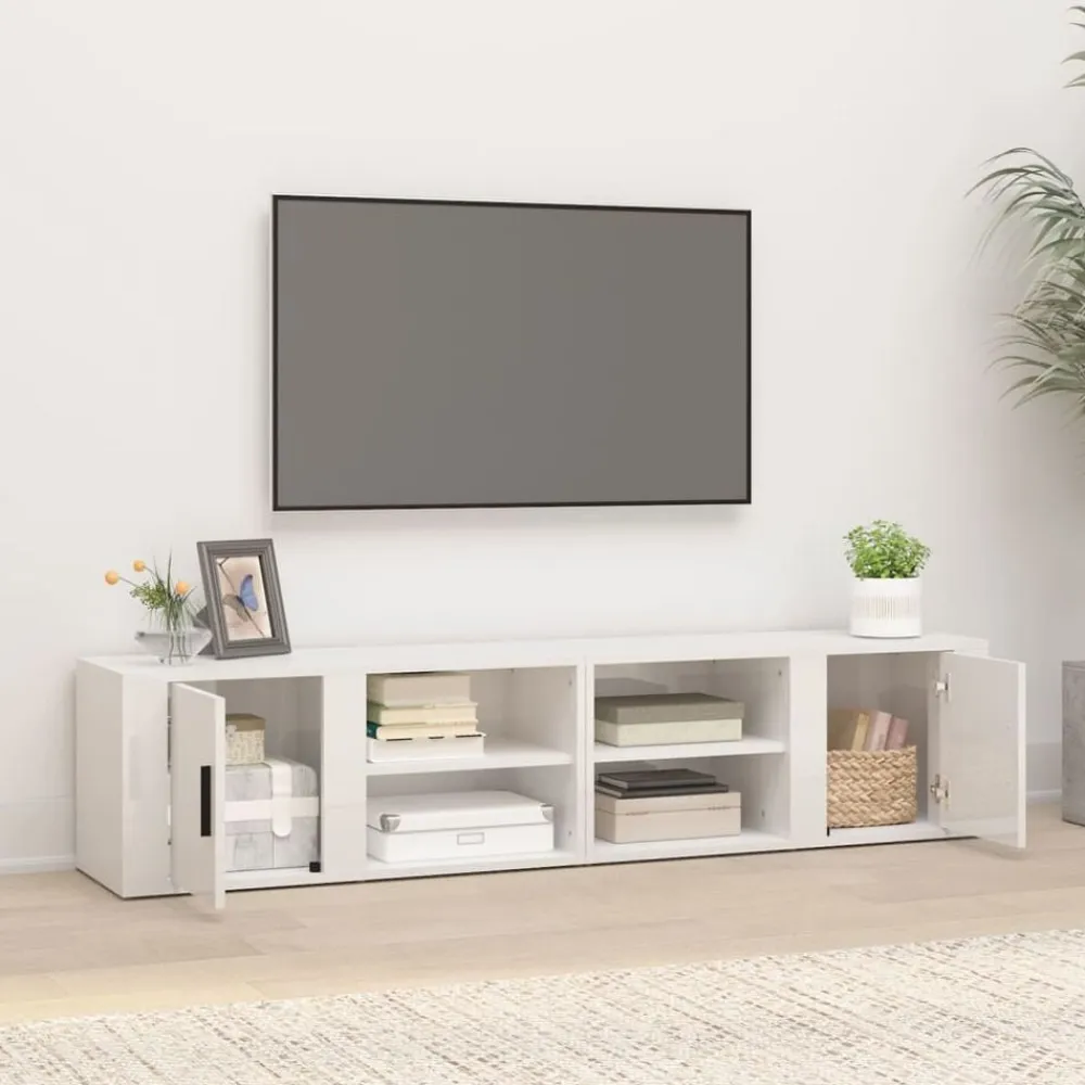 vidaXL Muebles Tv-Muebles para TV 2 uds madera blanco brillo 80x31,5x36 cm