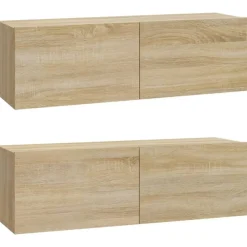 vidaXL Muebles Tv-Muebles TV de pared 2 uds madera ingeniería roble 100x30x30 cm
