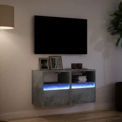 vidaXL Muebles TV de pared luces LED 2 uds gris hormigón 41x31x45 cm Gris hormig&oacute;n Sale