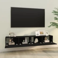 vidaXL Muebles TV pared 2 uds madera contrachapada 100x30x30 cm Negro Online